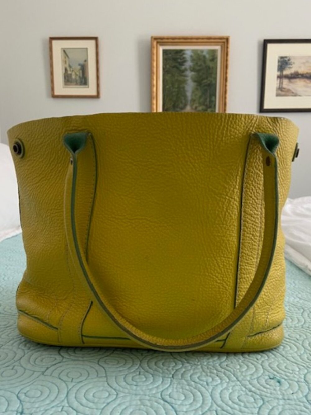 Vintage J. Crew Borge Garveri Collection Uptown Tote Bag in 100% Yellow Leather